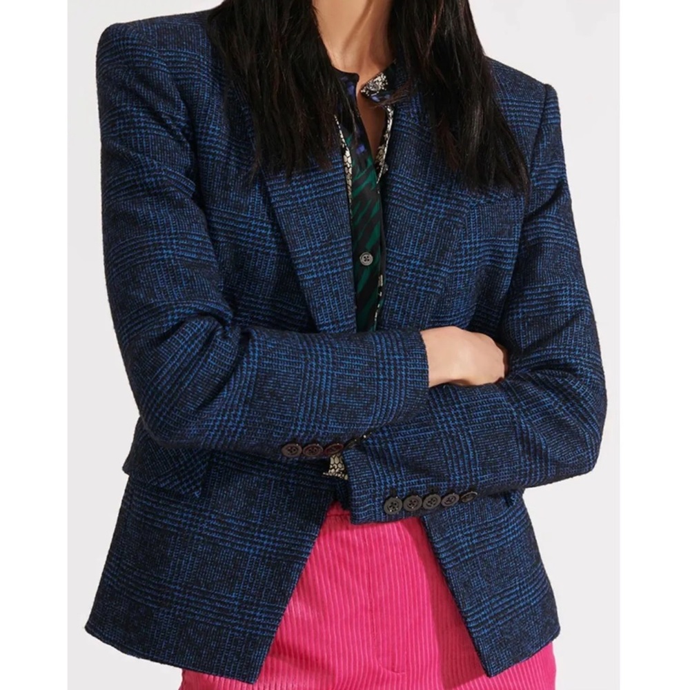 Veronica Beard Melvin Glen Plaid Dickey Jacket in Blue Plaid, Size 6